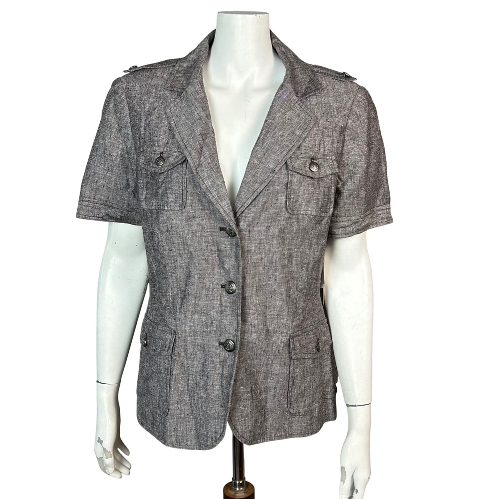 John Meyer Linen Blazer Womens size 16 Gray Short Sleeve Safari Office